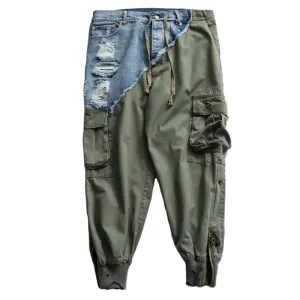 Jeans Patchwork Side Pocket Men Jogger Pants