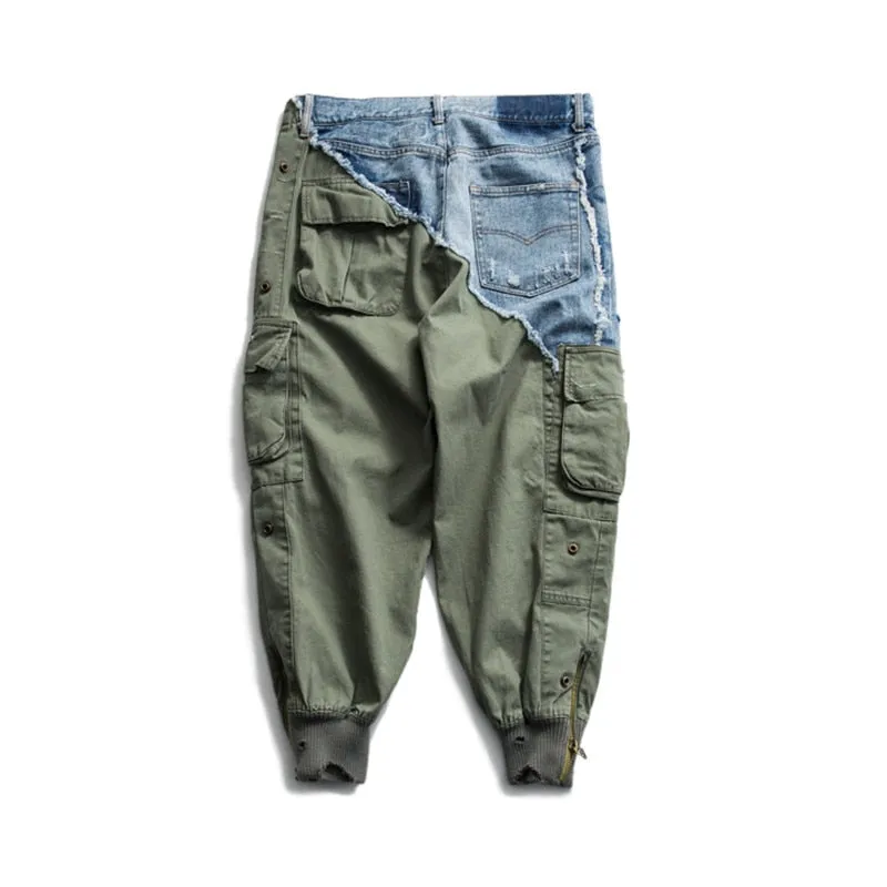 Jeans Patchwork Side Pocket Men Jogger Pants