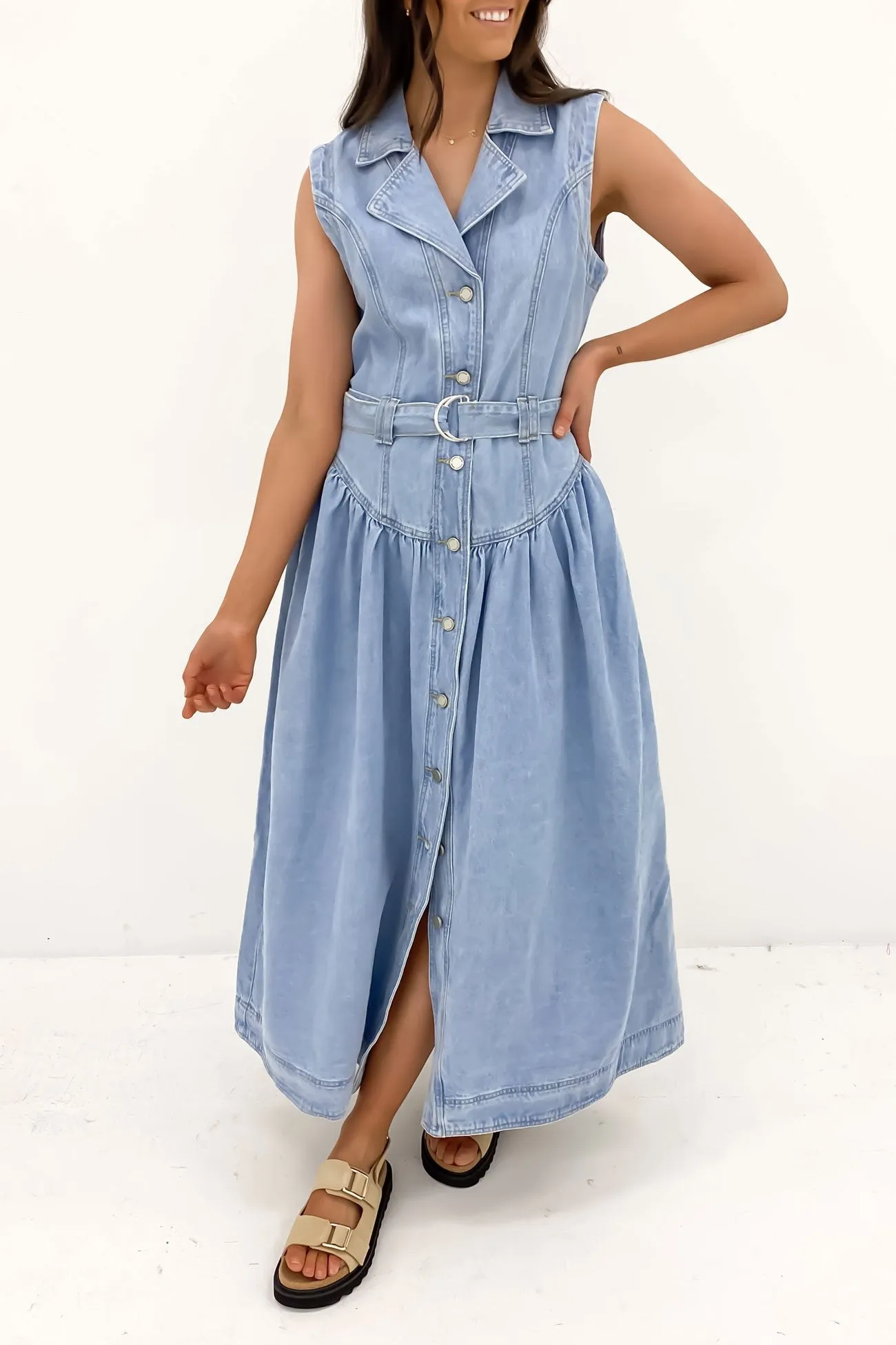 Kass Denim Maxi Dress Light Blue