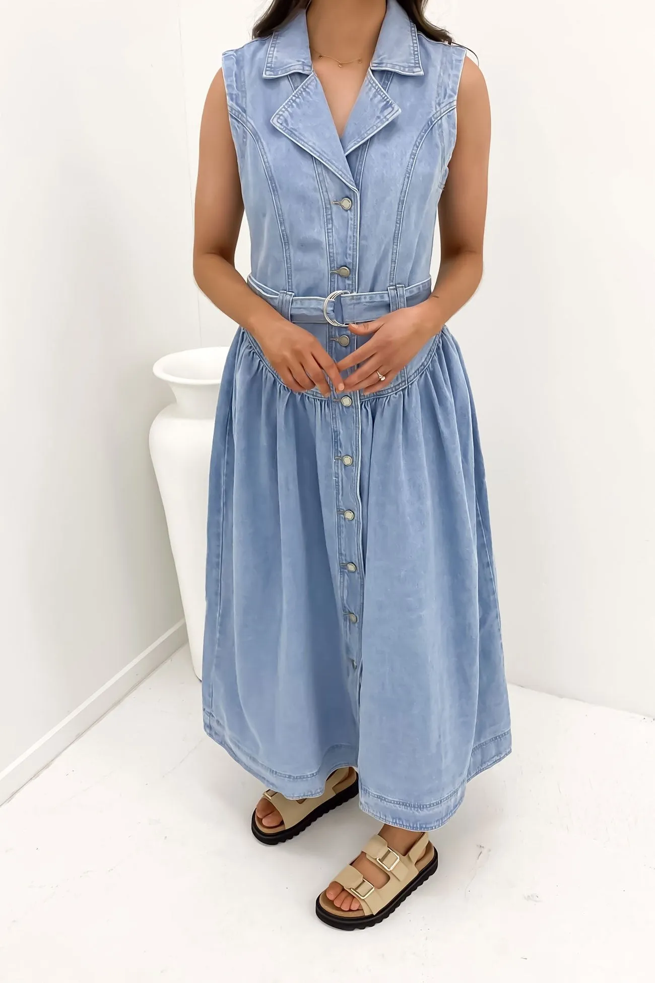 Kass Denim Maxi Dress Light Blue