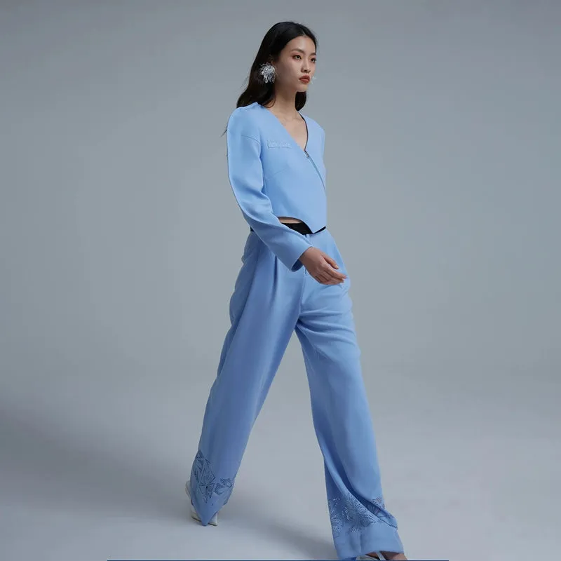 LEDIM W blue suit draped wide leg pants - Arc