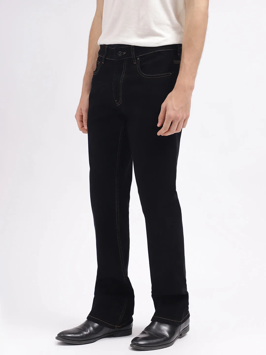 Lindbergh Men Black Solid Bootcut Mid-Rise Jeans