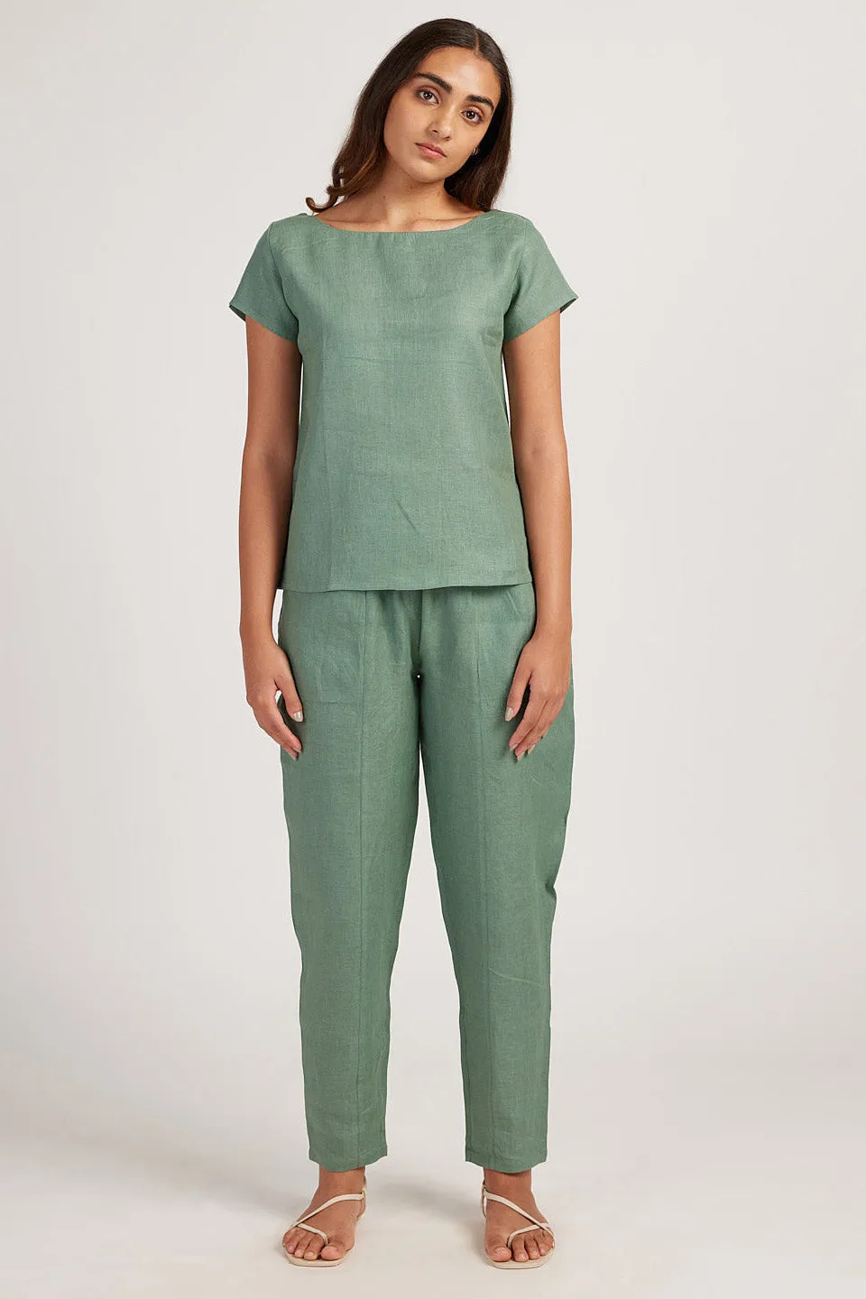 Linen Co-ord Set with Boat Neck Top and Easy Pants