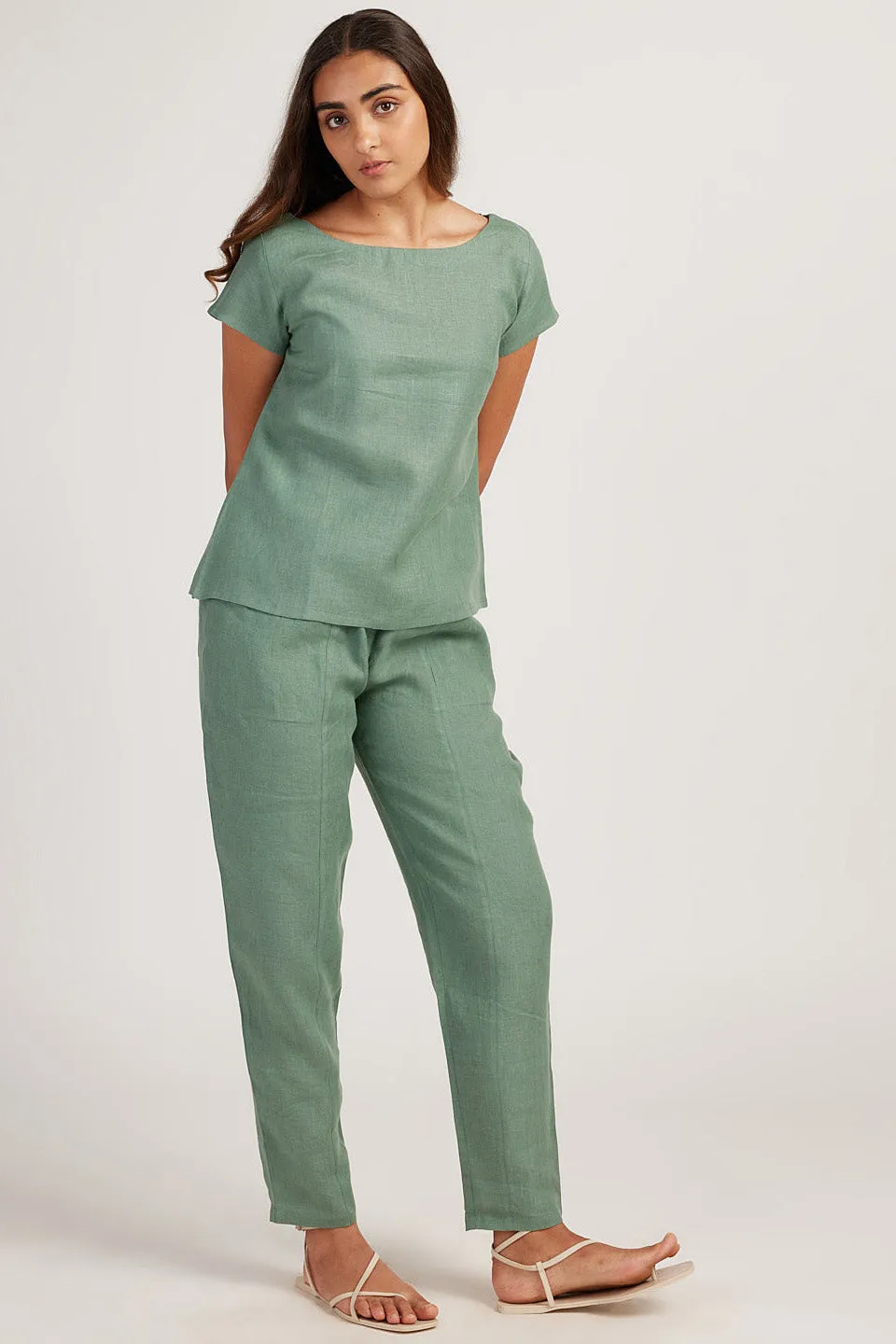 Linen Co-ord Set with Boat Neck Top and Easy Pants