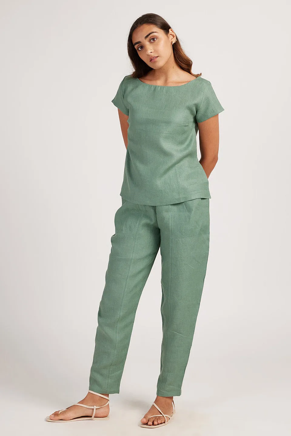 Linen Co-ord Set with Boat Neck Top and Easy Pants