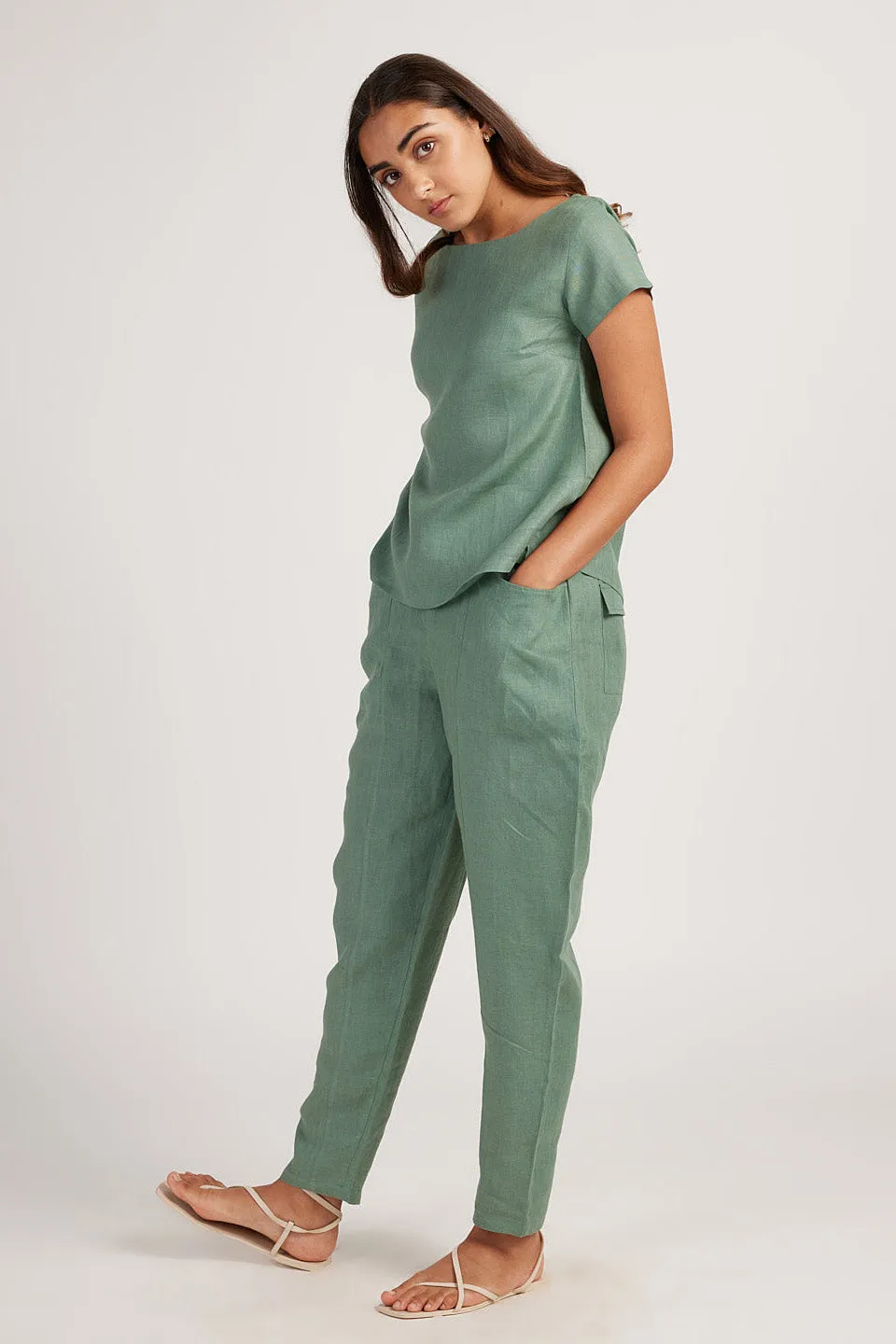 Linen Co-ord Set with Boat Neck Top and Easy Pants