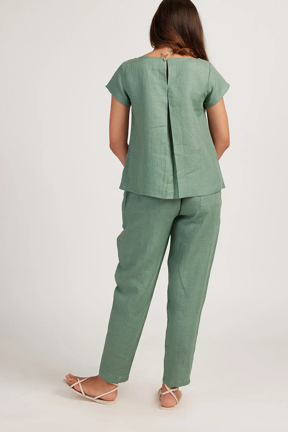 Linen Co-ord Set with Boat Neck Top and Easy Pants