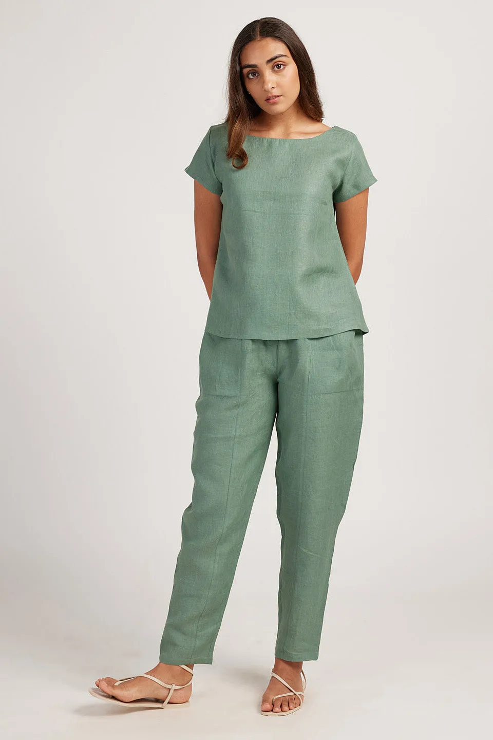 Linen Co-ord Set with Boat Neck Top and Easy Pants