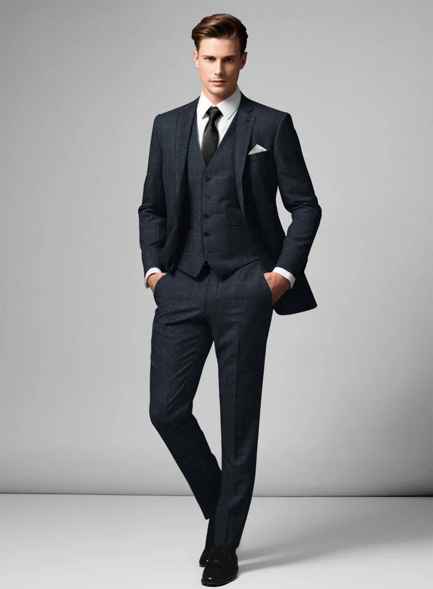 London Loom Blue Twill Wool Silk Linen Suit