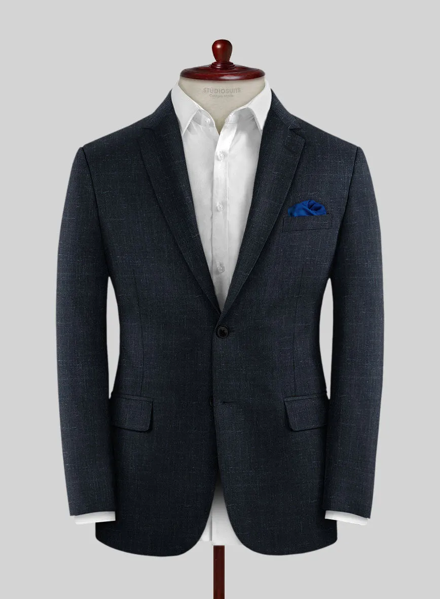 London Loom Blue Twill Wool Silk Linen Suit