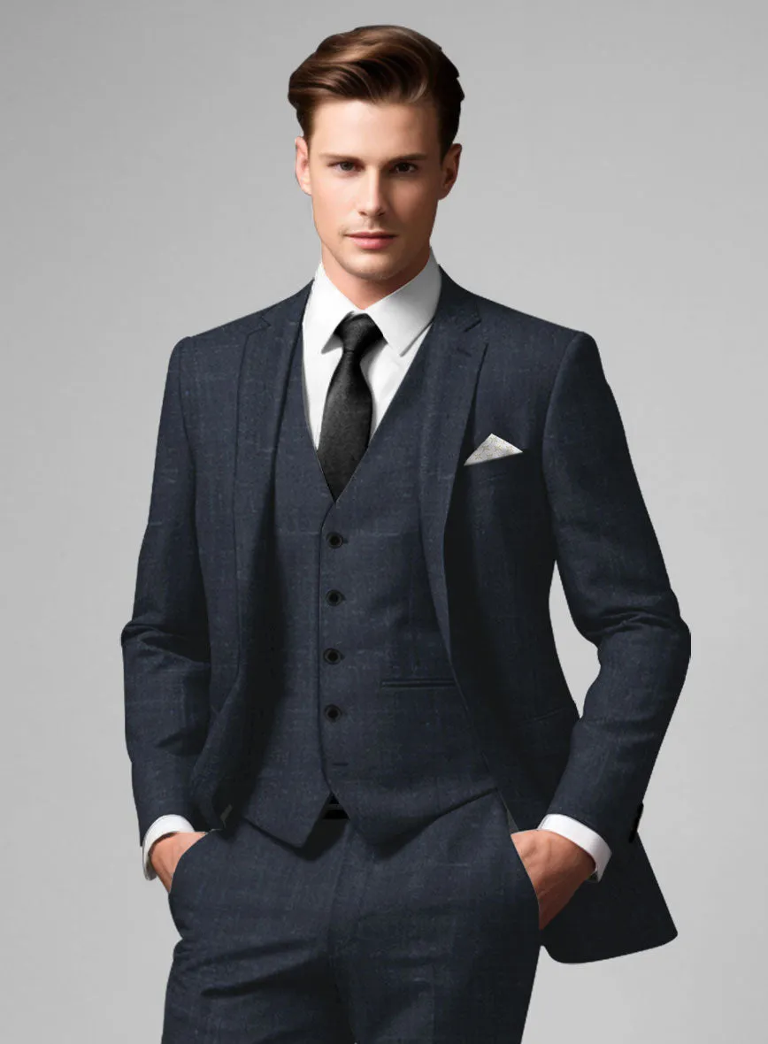 London Loom Blue Twill Wool Silk Linen Suit