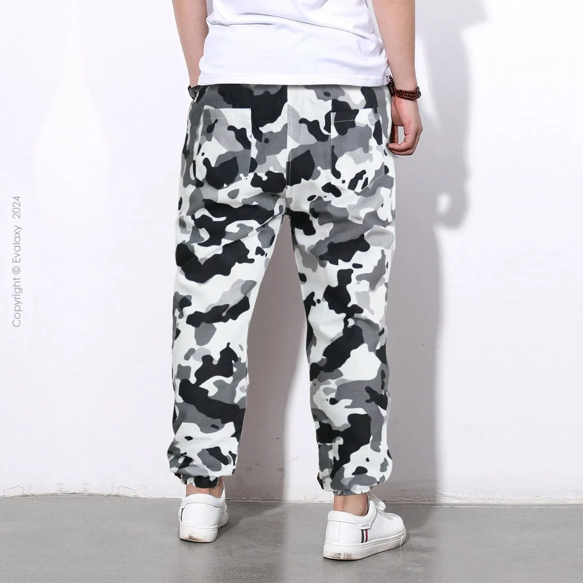 Loose Black N Grey Camo Jogger Breathable Casual Harem Pants For Men & Women