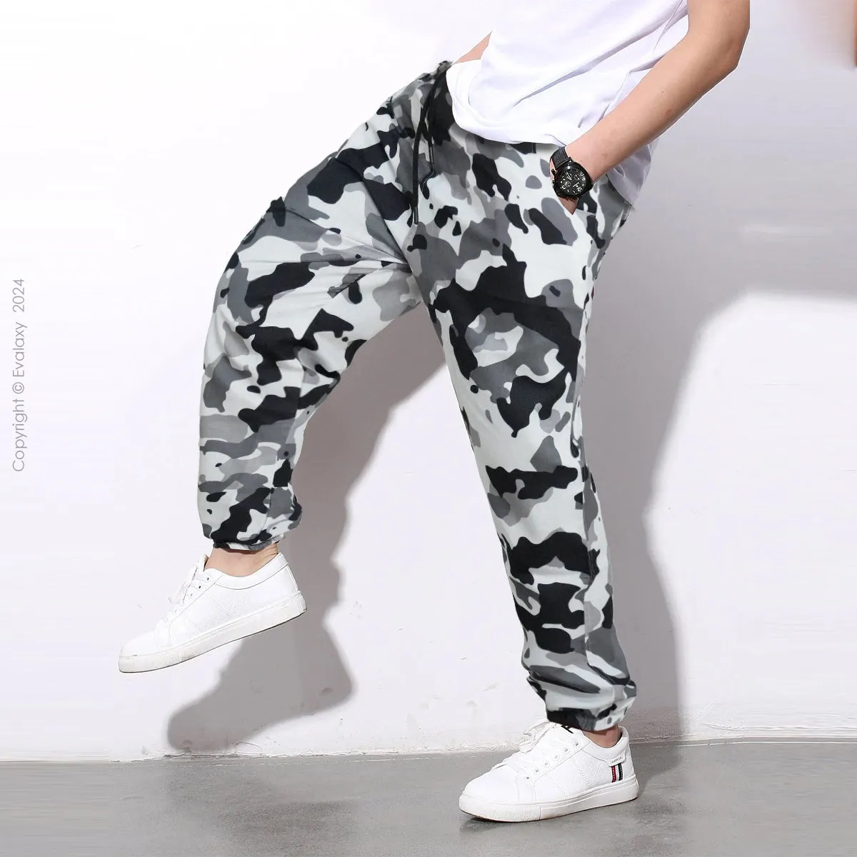 Loose Black N Grey Camo Jogger Breathable Casual Harem Pants For Men & Women