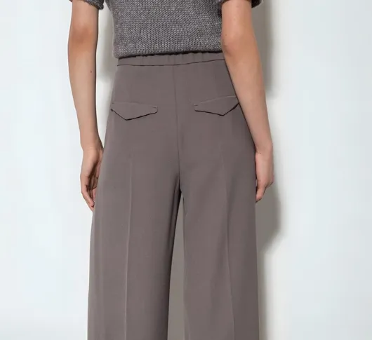 Luisa Cerano - Tab Closure Straight Leg Trouser in Taupe