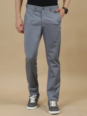 Men Grey Narrow Fit Solid Cotton Casual Trousers