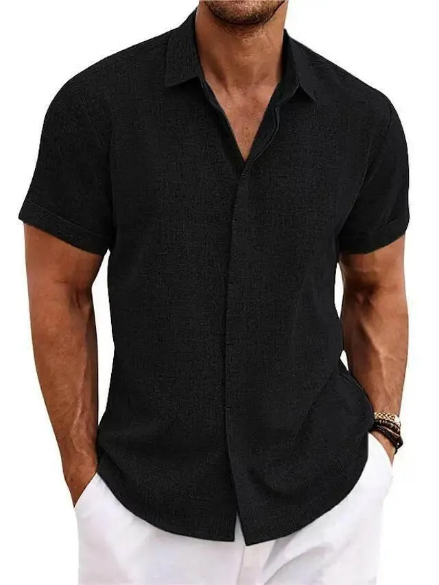 Men Linen Shirt Short-sleeved