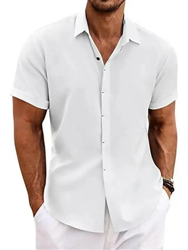 Men Linen Shirt Short-sleeved