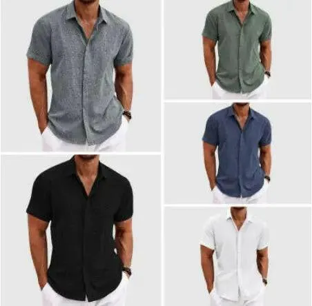 Men Linen Shirt Short-sleeved