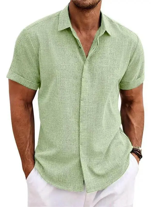 Men Linen Shirt Short-sleeved