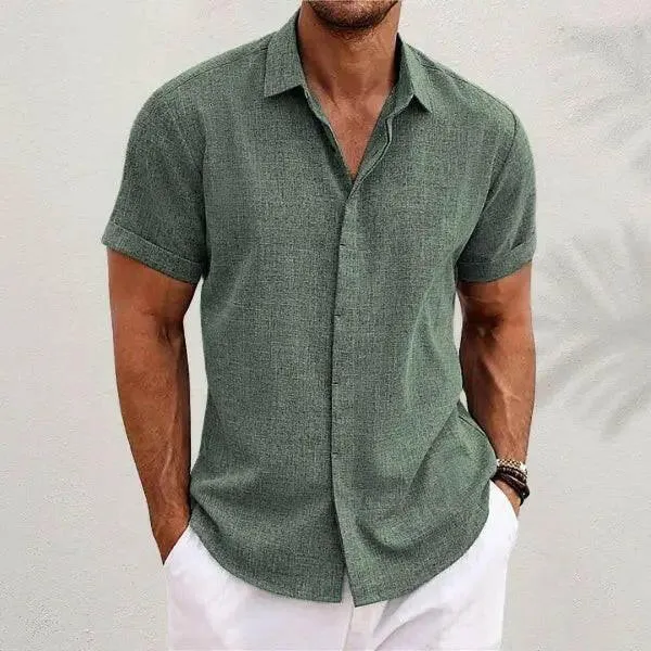 Men Linen Shirt Short-sleeved