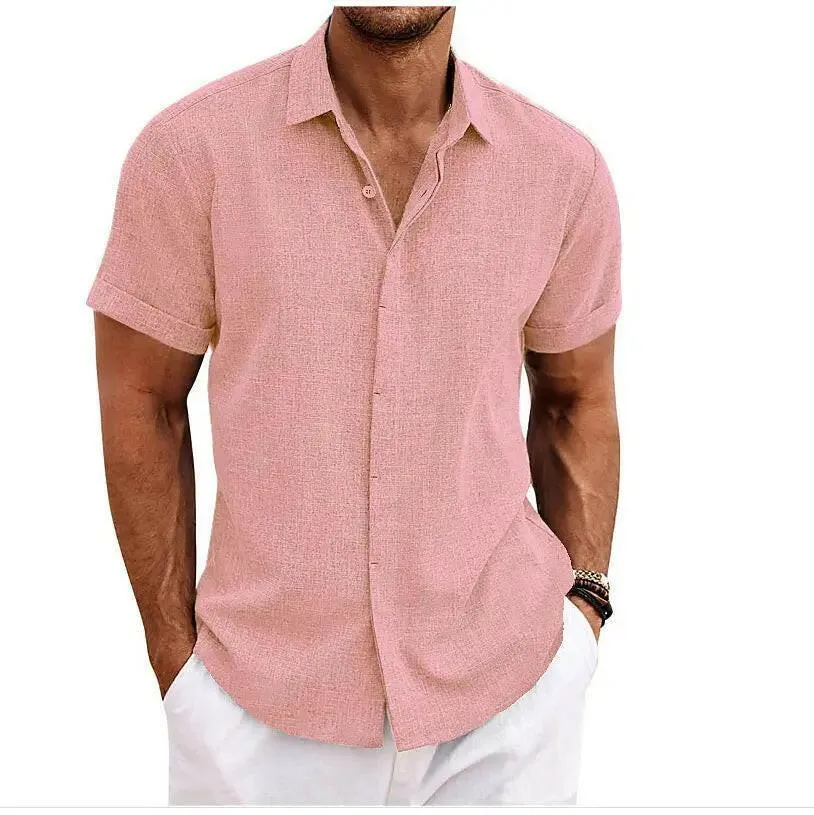 Men Linen Shirt Short-sleeved