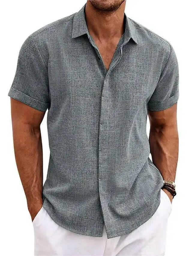 Men Linen Shirt Short-sleeved