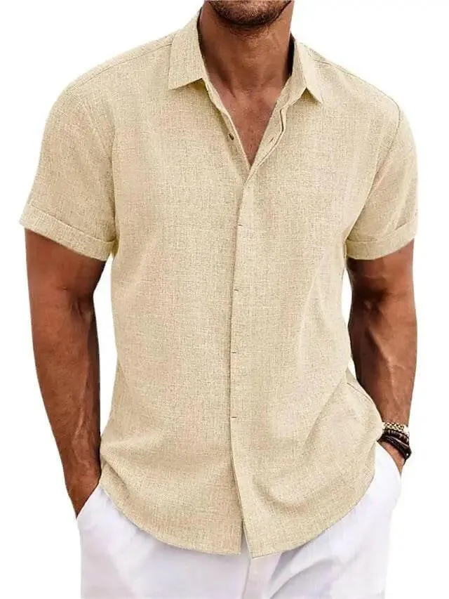 Men Linen Shirt Short-sleeved