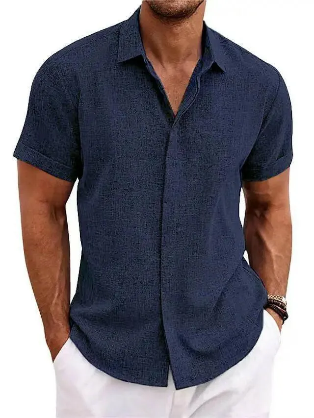 Men Linen Shirt Short-sleeved