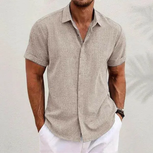 Men Linen Shirt Short-sleeved