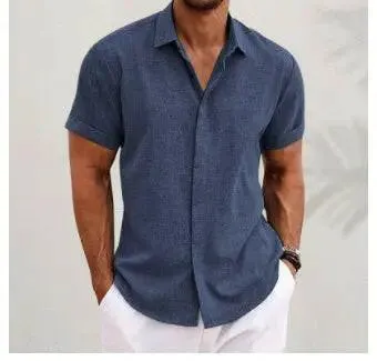 Men Linen Shirt Short-sleeved