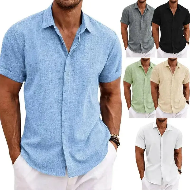 Men Linen Shirt Short-sleeved