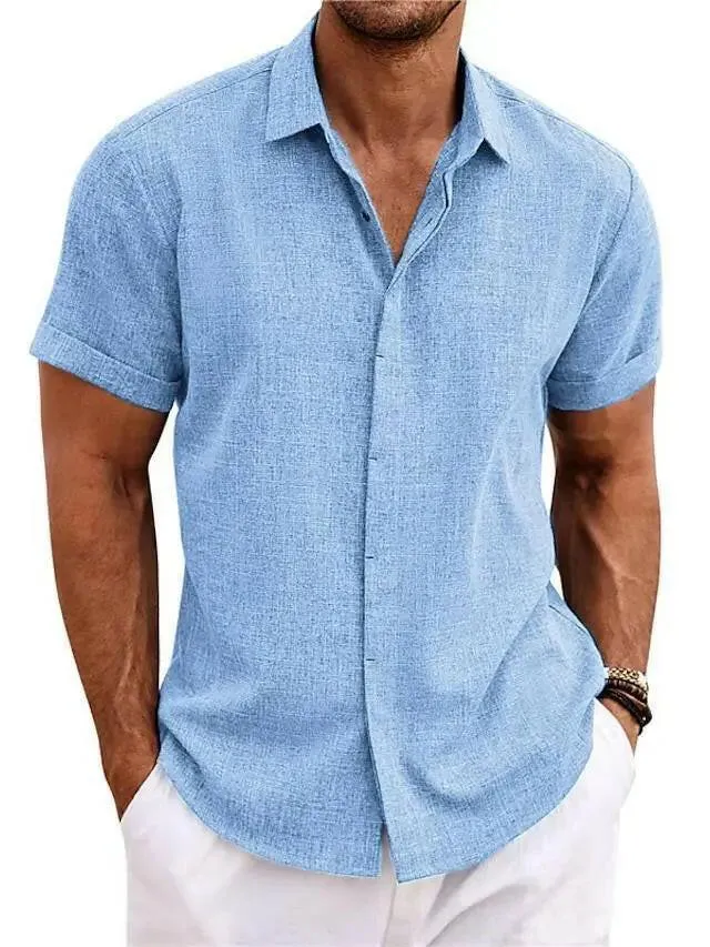 Men Linen Shirt Short-sleeved