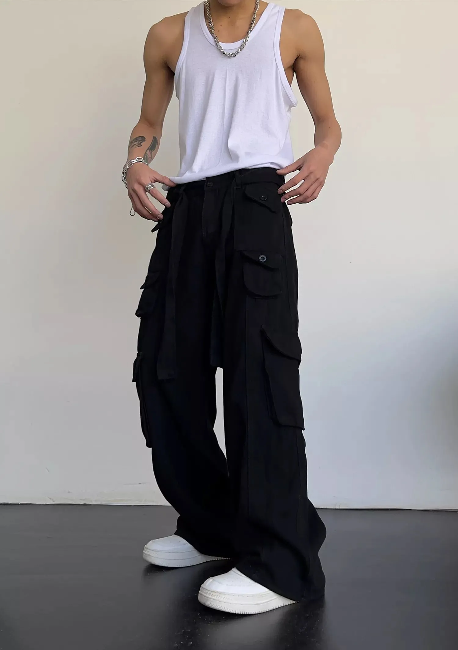 Men's Classic Black Straight Baggy Cargo Pants | Perfect for Everyday Wear