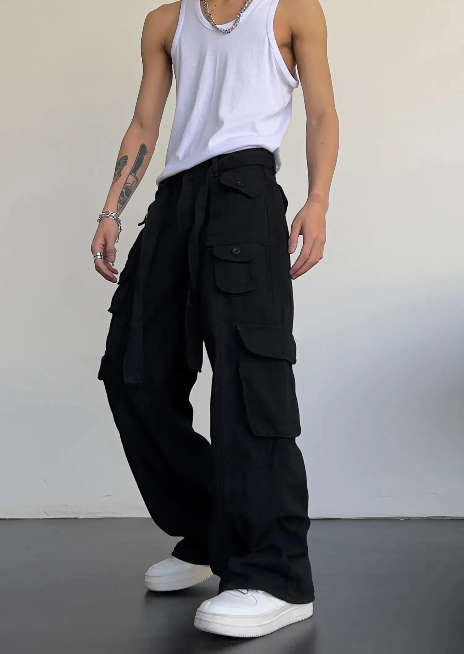 Men's Classic Black Straight Baggy Cargo Pants | Perfect for Everyday Wear