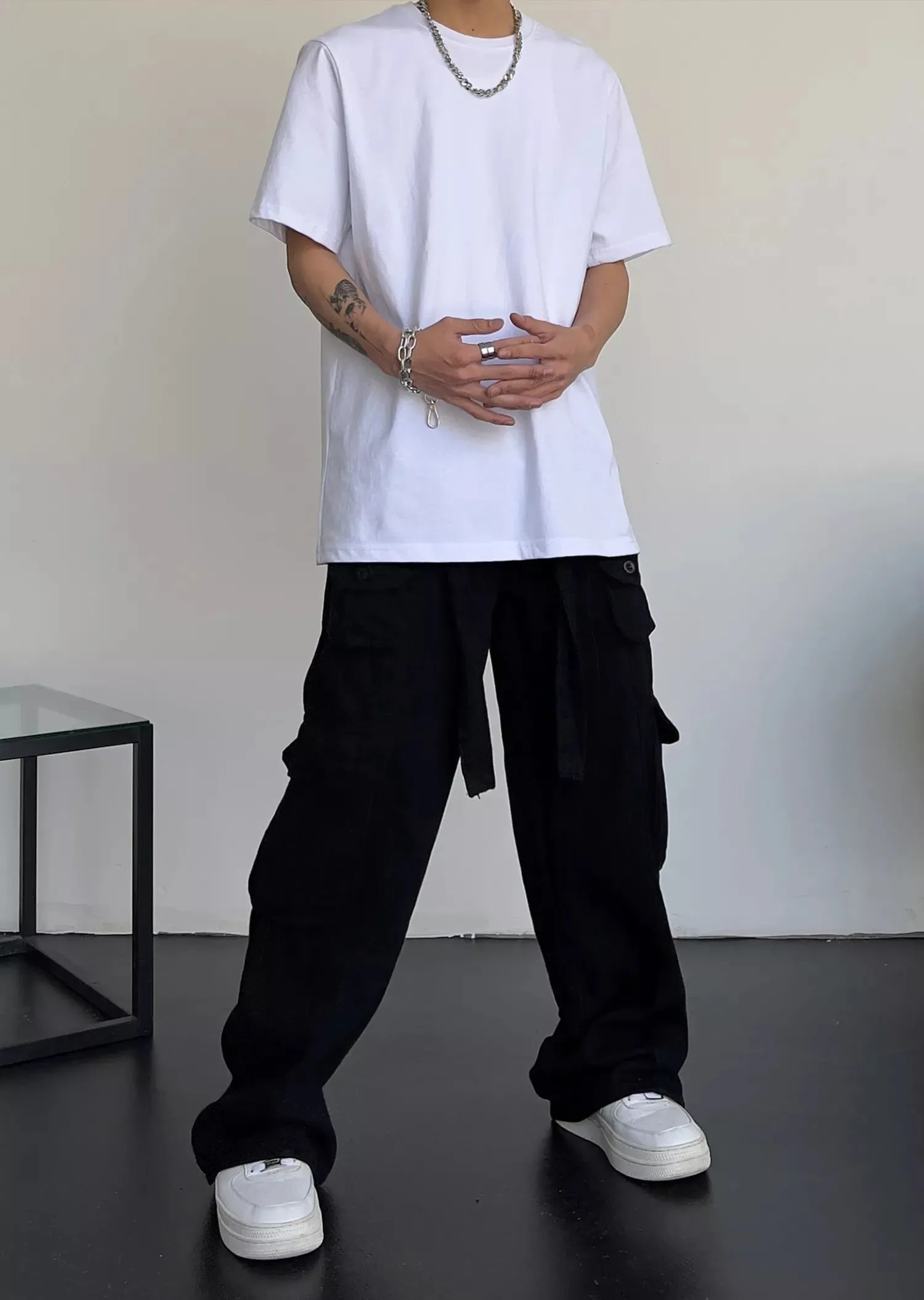 Men's Classic Black Straight Baggy Cargo Pants | Perfect for Everyday Wear