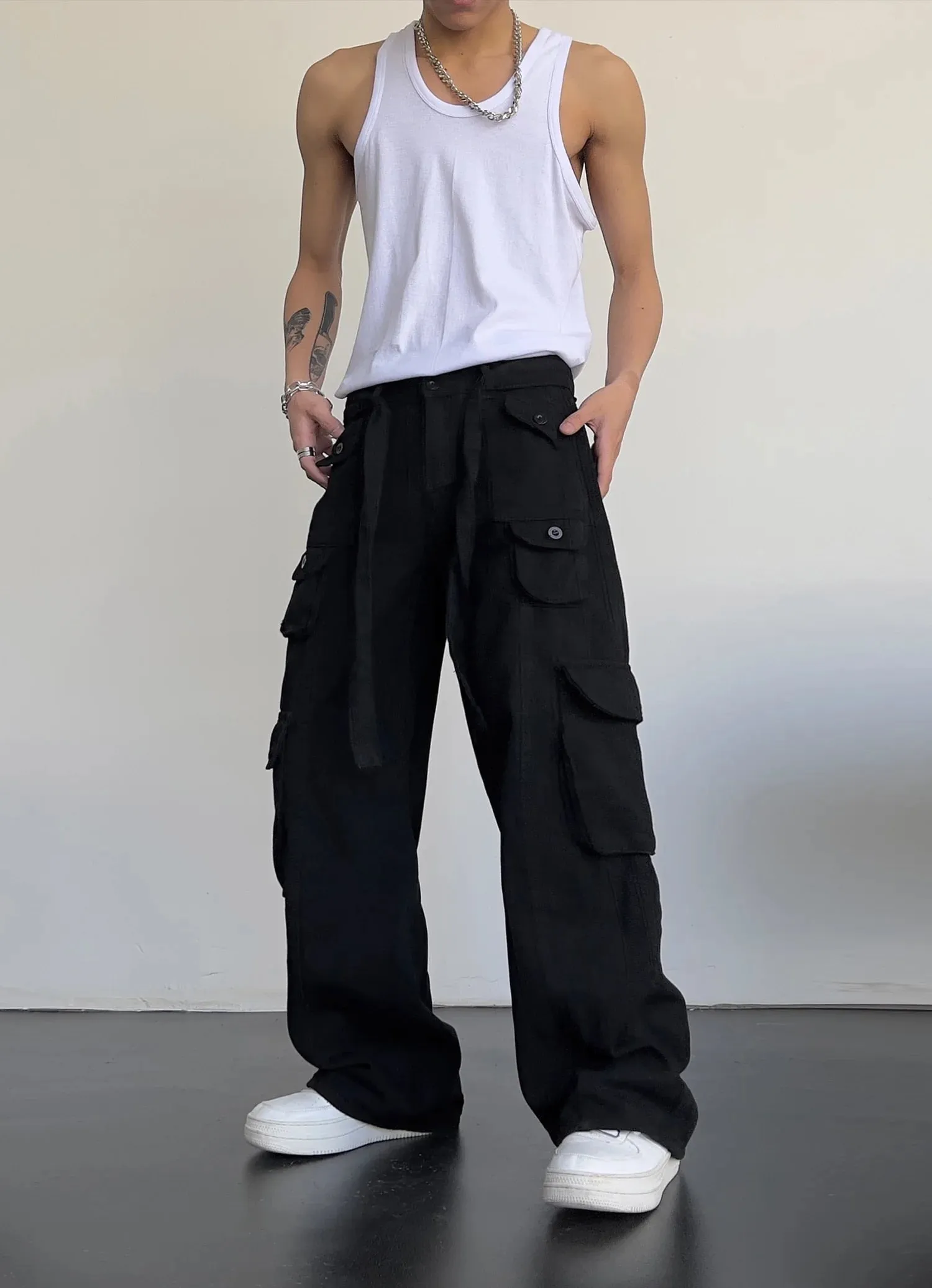 Men's Classic Black Straight Baggy Cargo Pants | Perfect for Everyday Wear