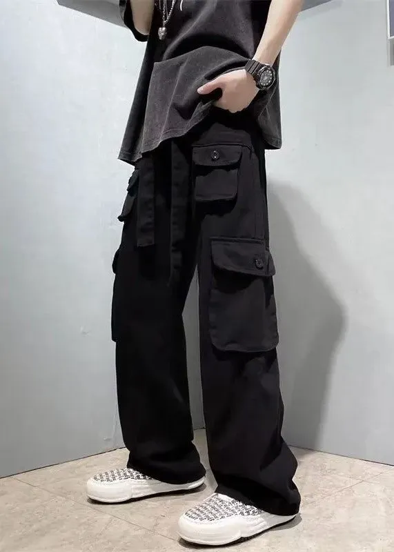 Men's Classic Black Straight Baggy Cargo Pants | Perfect for Everyday Wear