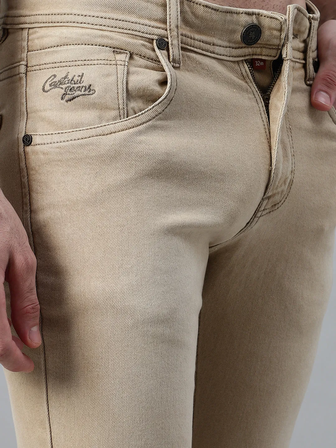 Men's Khaki Solid Stretchable Jeans