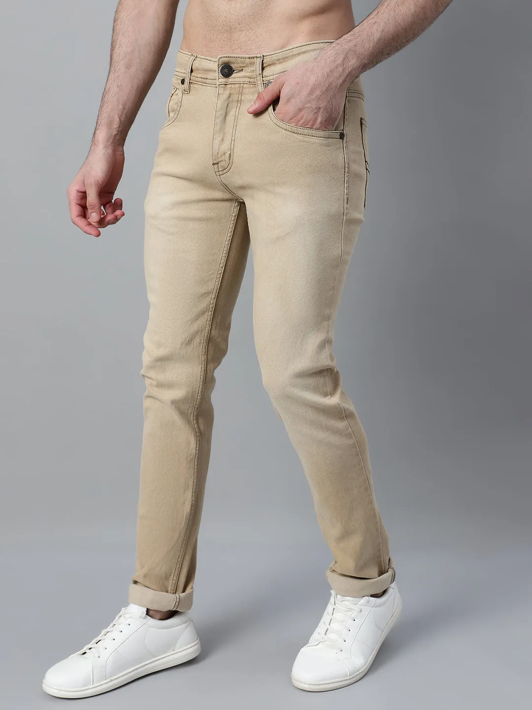 Men's Khaki Solid Stretchable Jeans