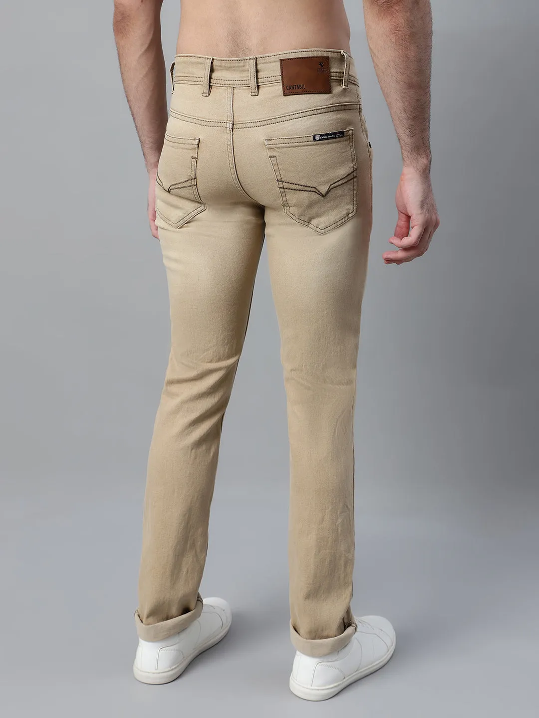 Men's Khaki Solid Stretchable Jeans