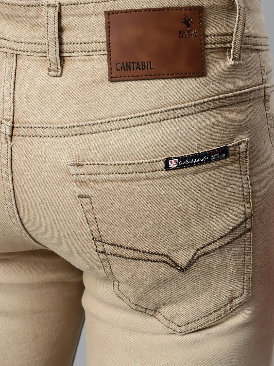 Men's Khaki Solid Stretchable Jeans