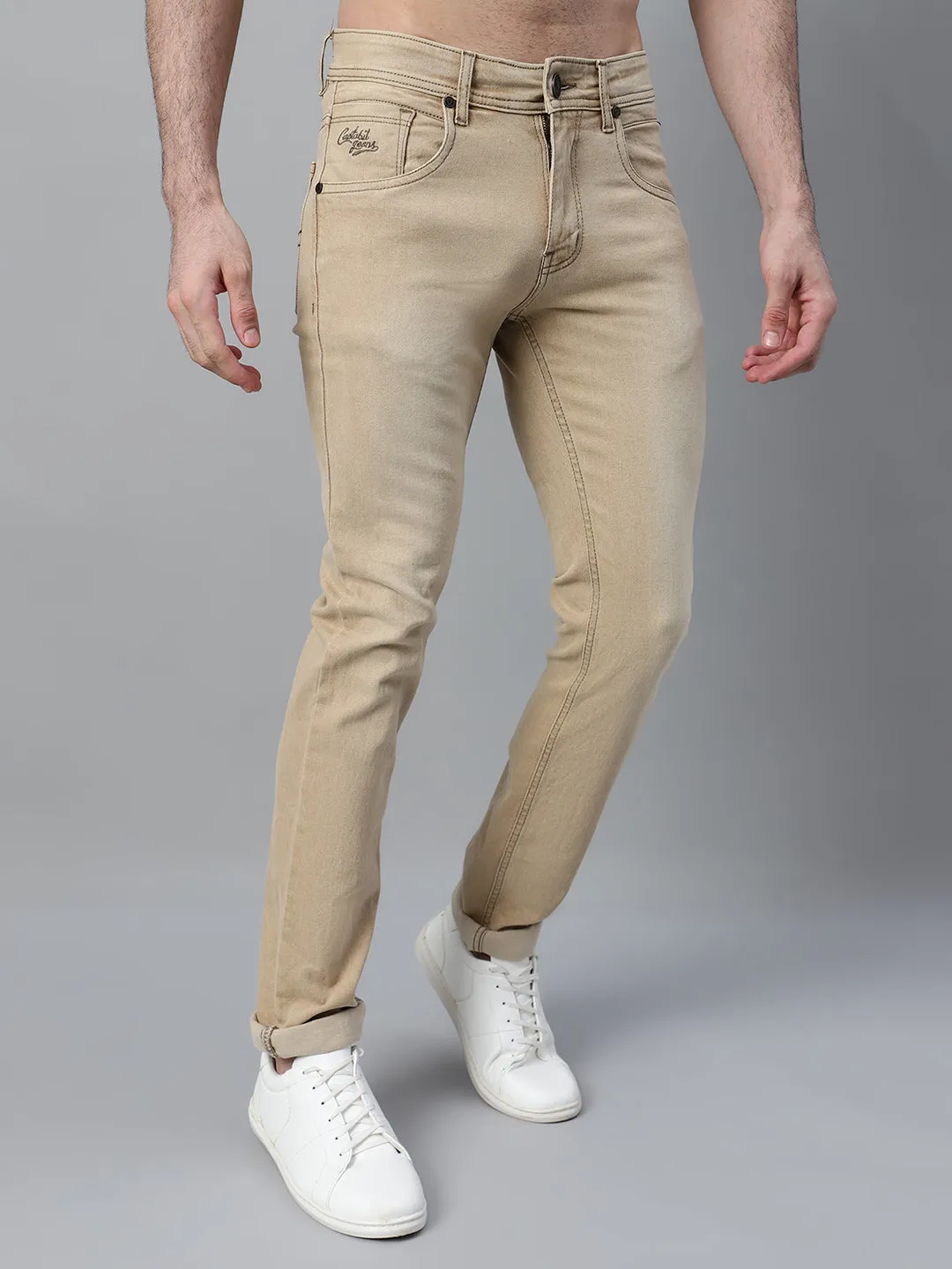 Men's Khaki Solid Stretchable Jeans