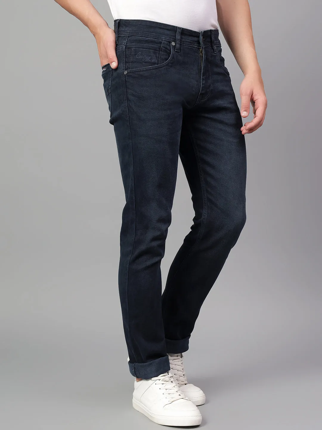 Men's Navy Blue Solid Stretchable Jeans