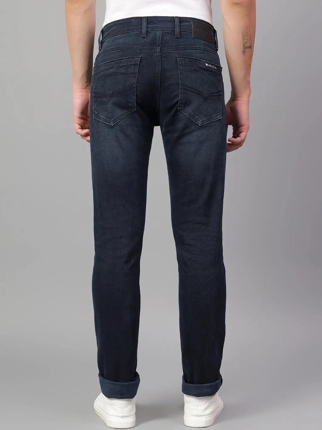 Men's Navy Blue Solid Stretchable Jeans