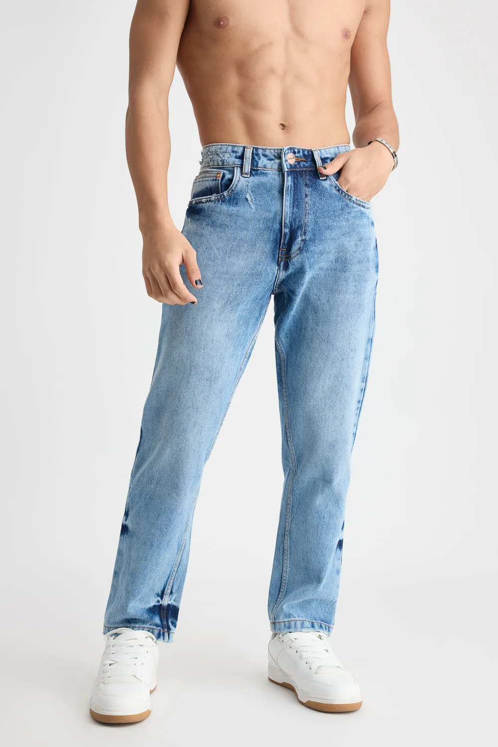 Men's Stone Wash Straight Jeans