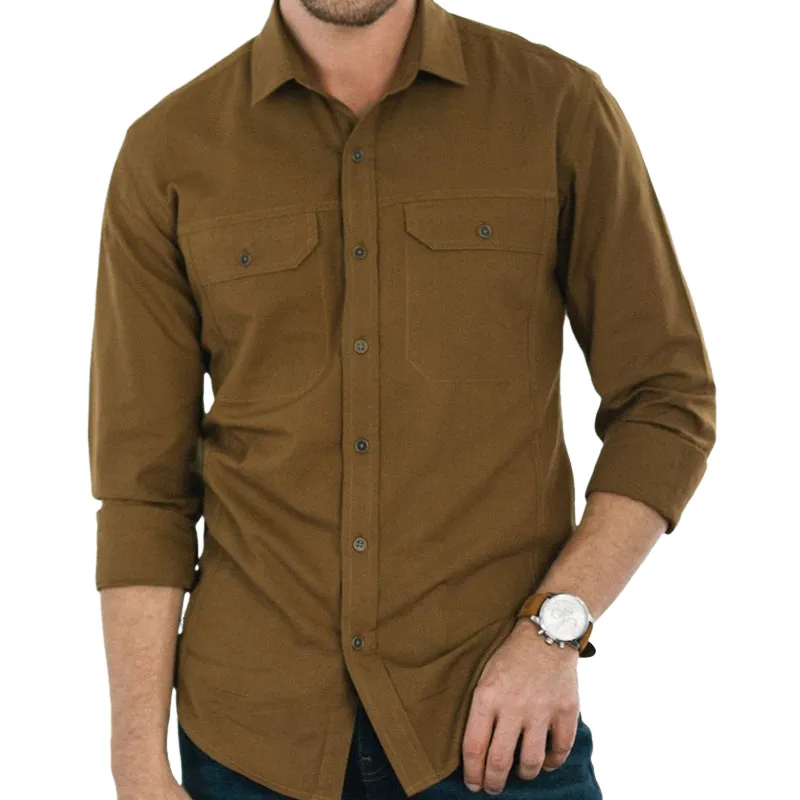 Men's Vintage Caramel Slim Fit Long Sleeve Button-Down Shirt 37068149U