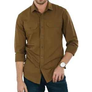 Men's Vintage Caramel Slim Fit Long Sleeve Button-Down Shirt 37068149U