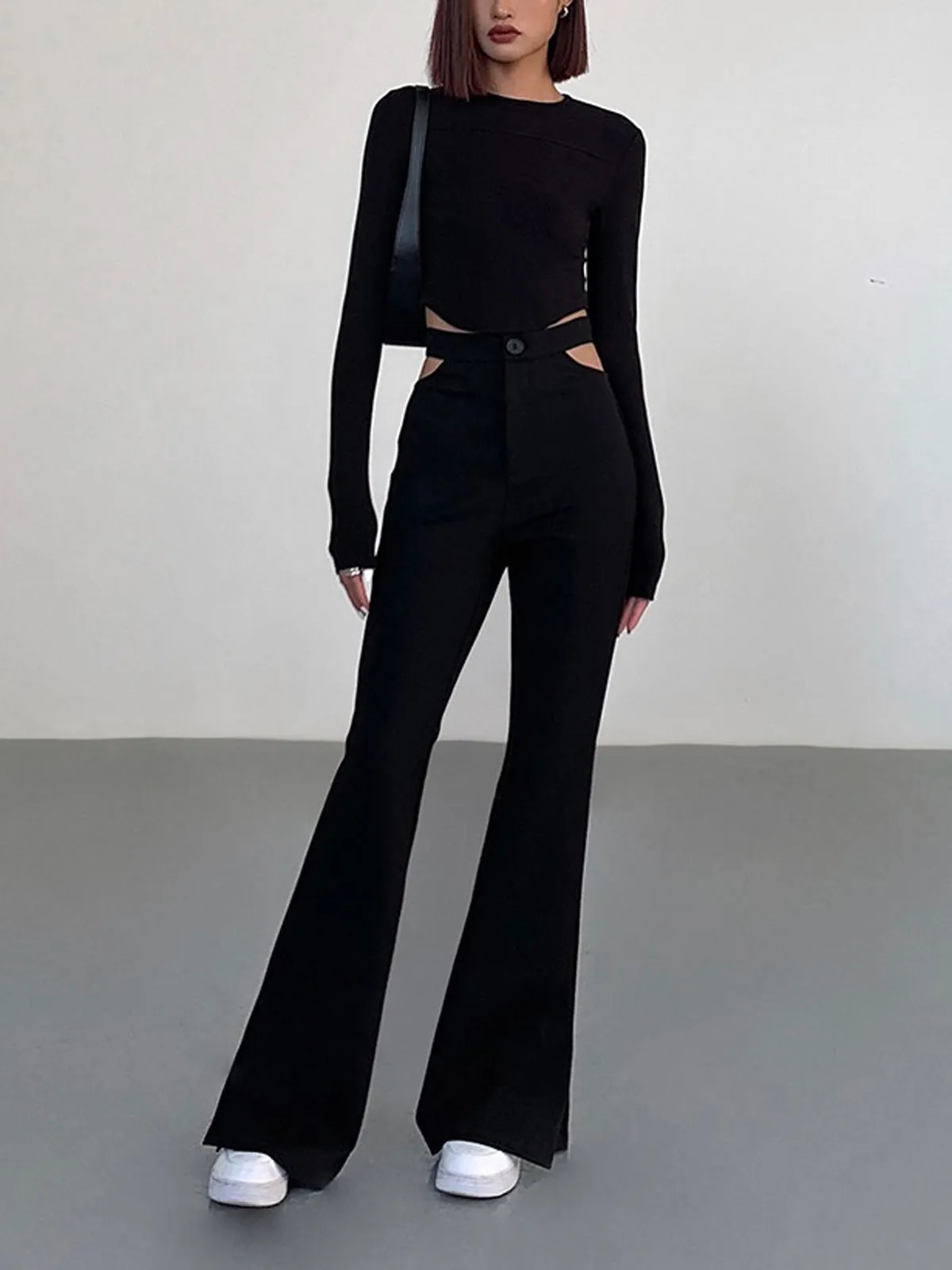 Mid Waist Graceful Cutout Flare Pants