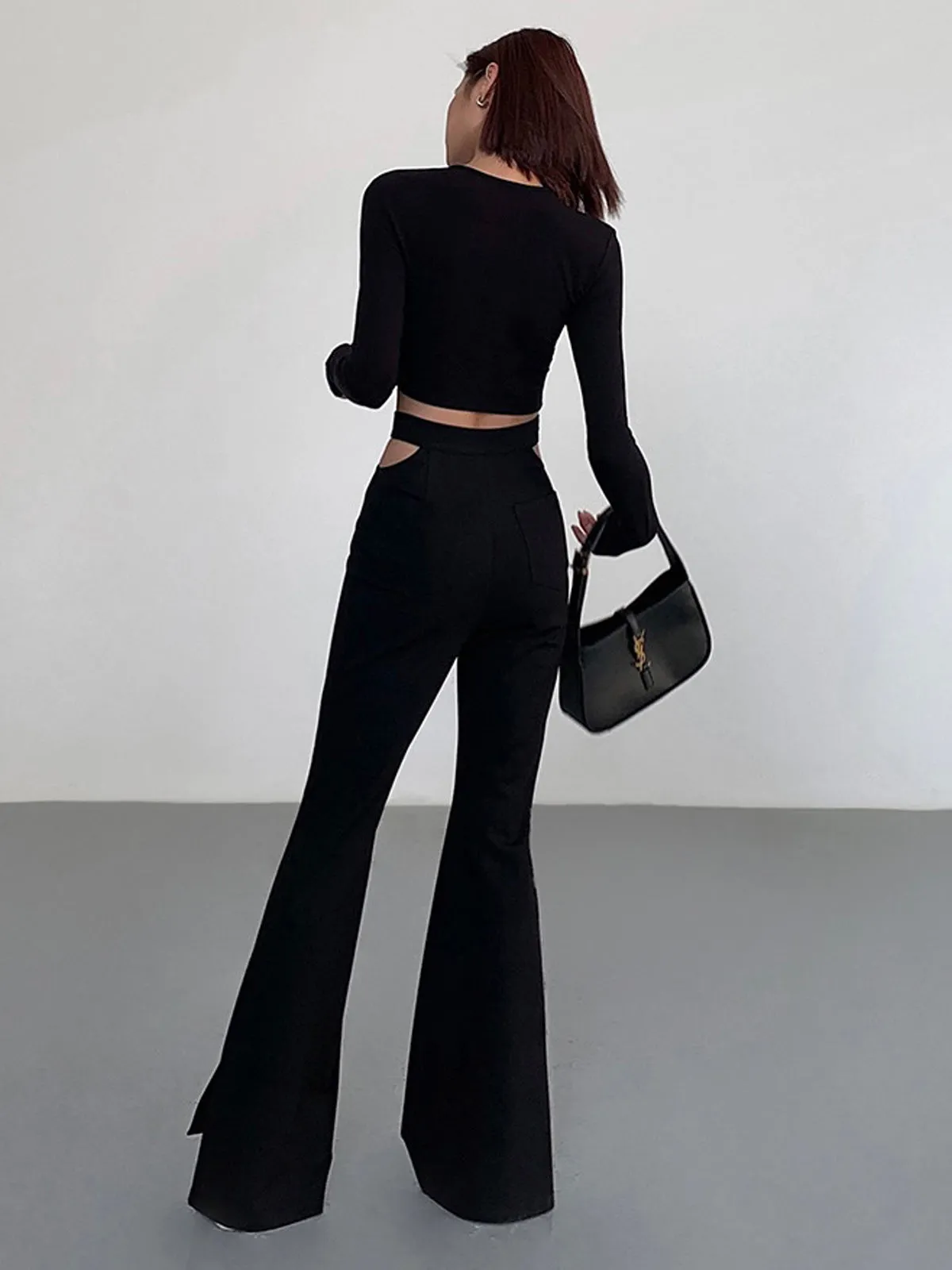 Mid Waist Graceful Cutout Flare Pants