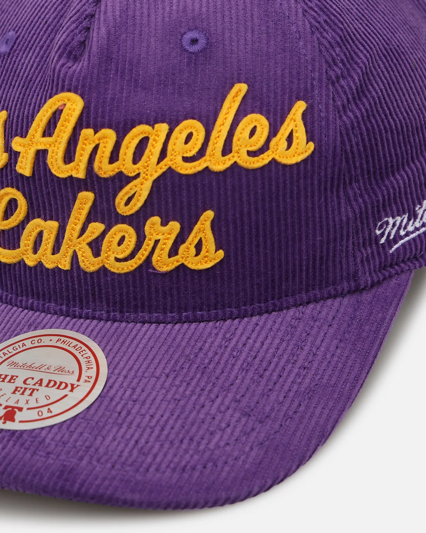 Mitchell & Ness Los Angeles Lakers Stack Script Corduroy Snapback Purple